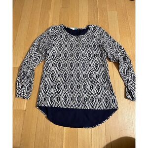 Ikat Blue printed long sleeve blouse Hello Miss S